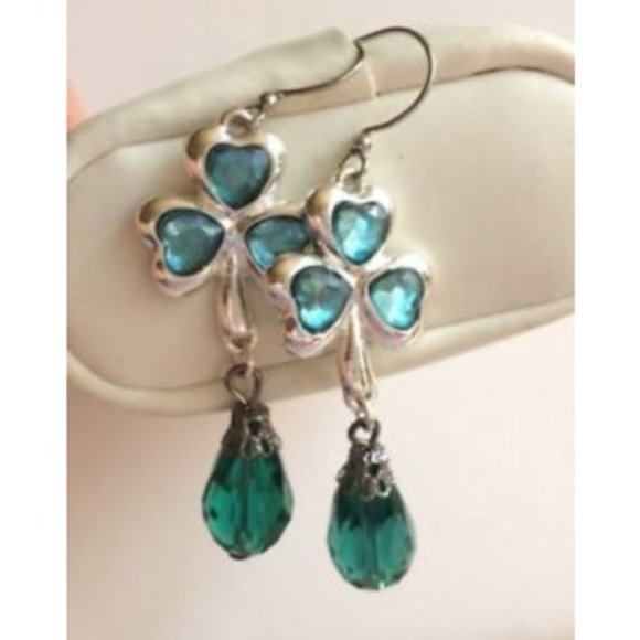 Silver Irish Shamrock Earrings Celtic St. Patricks Day Ireland Dangle Plated - Picture 3 of 10